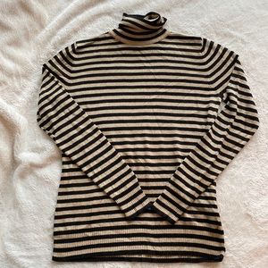 Joseph A | Size Small | Women's Gold Black Striped Turtleneck Sweater Metallic